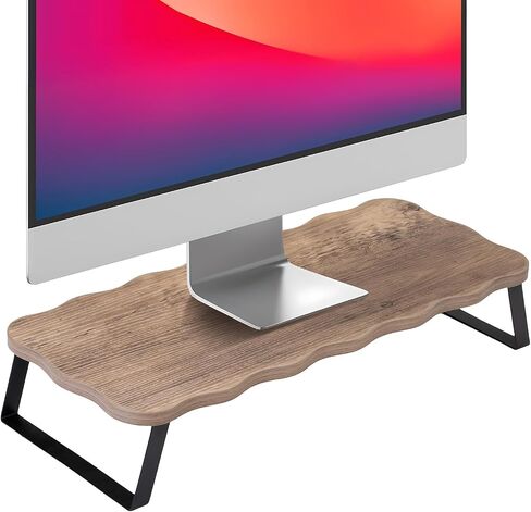Monitor Stand Riser, Wooden Computer Stand for Desk, Wood and Steel Multi-Purpose Desktop Storage Laptop Riser Desk Shelf for Computer, Laptop, PC, Printer, 21.65 x 9.45 x 3.94 Inch Length (Brown/1 Pc) in Kuwait