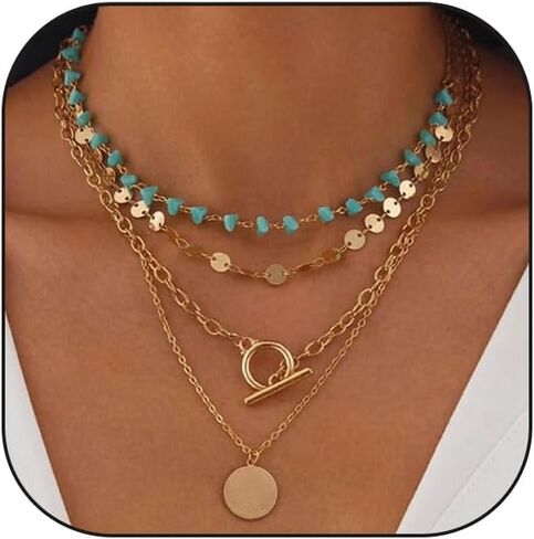 CSIYANJRY99 Layered Western Necklaces for Women Vintage Turquoise Beaded Western Jewelry for Women Ox-head Cactus Cross Chain Necklaces Country Concert Cowgirl Dresses Accessories in Kuwait