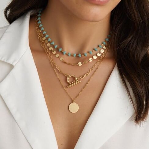 CSIYANJRY99 Layered Western Necklaces for Women Vintage Turquoise Beaded Western Jewelry for Women Ox-head Cactus Cross Chain Necklaces Country Concert Cowgirl Dresses Accessories in Kuwait