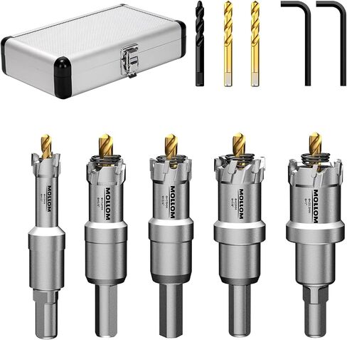 TCT Carbide Hole Saw Kit for Hard Metal 6Pcs Hole Saw(19-35mm), Extra 2xTitanium & 1xStepped Pilot Drill bits and 2Pcs Hex Key for Stainless Steel, Iron,Aluminum,Alloy,Metal in Saudi Arabia