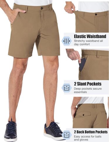 PULI Men's Golf Shorts Dress Flat Front Hybrid 7 Inch Stretch Lightweight Quick Dry Chino Casual with Pockets in Kuwait