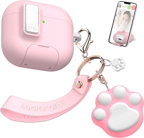 AirPods 4 Case with Free Cleaning Kit Shockproof Cover, Anti-Slip Adjustable Kickstand, Anti-Fingerprint Coating & Precision, Full Drop Protection Cover with Cute Keychain, Pink in Saudi Arabia