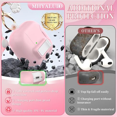 AirPods 4 Case with Free Cleaning Kit Shockproof Cover, Anti-Slip Adjustable Kickstand, Anti-Fingerprint Coating & Precision, Full Drop Protection Cover with Cute Keychain, Pink in Saudi Arabia