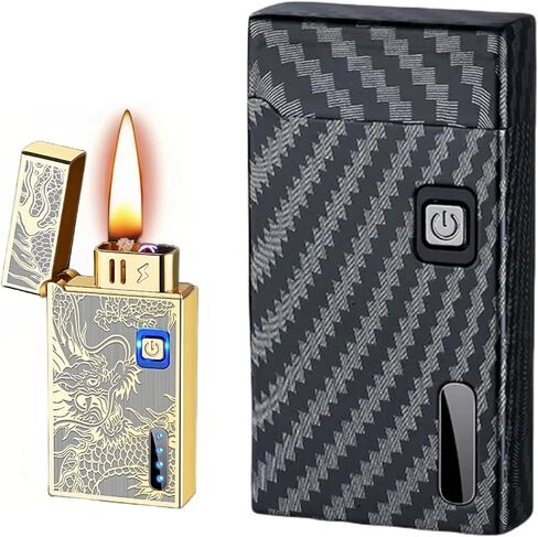 Smart Kerosene Soft Flame Lighter and Windproof Plasma Dual Arc Lighter 2-in-1 with 5 Ignition Methods, Refillable and USB Rechargeable Electric Lighters (Gold, Fuel Not Included) in Kuwait