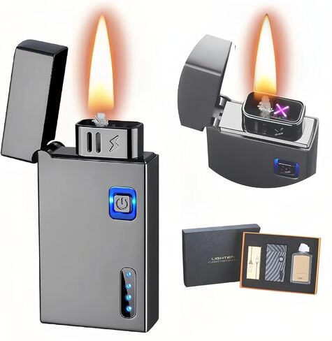 Smart Kerosene Soft Flame Lighter and Windproof Plasma Dual Arc Lighter 2-in-1 with 5 Ignition Methods, Refillable and USB Rechargeable Electric Lighters (Gold, Fuel Not Included) in Kuwait