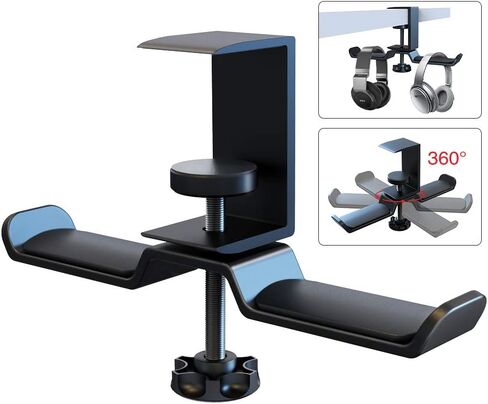 6amLifestyle Dual Rotatable Headphone Stand Hanger Under Desk Clamp Headset Holder Aluminum Load up to 11lb Headset Stand Hanger Compatible with Universal Headphones, Black 6A-13BK in Kuwait