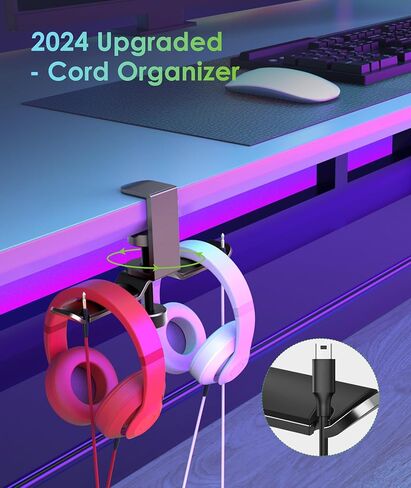 6amLifestyle Dual Rotatable Headphone Stand Hanger Under Desk Clamp Headset Holder Aluminum Load up to 11lb Headset Stand Hanger Compatible with Universal Headphones, Black 6A-13BK in Kuwait