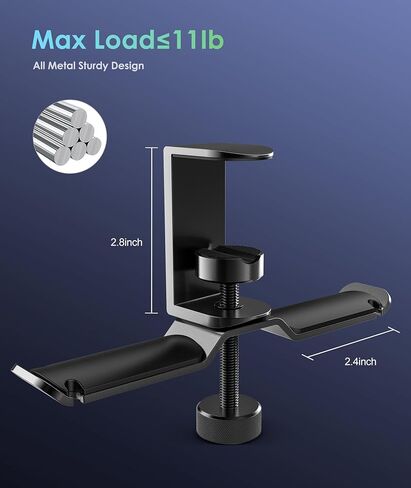 6amLifestyle Dual Rotatable Headphone Stand Hanger Under Desk Clamp Headset Holder Aluminum Load up to 11lb Headset Stand Hanger Compatible with Universal Headphones, Black 6A-13BK in Kuwait