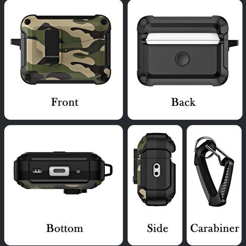 for Apple Airpods 4 Generation 2024 Case Cover with Lock, Armor Rugged Camo Military Hard Shell Protective [Front LED Visible] Earbuds Skin for Airpods 4th Camouflage Green in Saudi Arabia