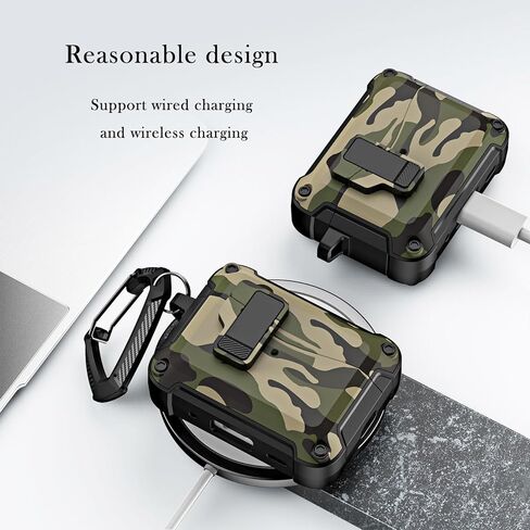 for Apple Airpods 4 Generation 2024 Case Cover with Lock, Armor Rugged Camo Military Hard Shell Protective [Front LED Visible] Earbuds Skin for Airpods 4th Camouflage Green in Saudi Arabia