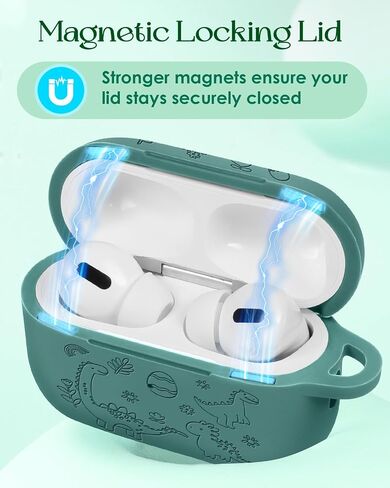 BOARETIU for Airpod Pro Case ، for Airpod Pro 2 Case - 3D Silicone محفور على غطاء Kawaii لطيف مع Carabiner Keychain for Women Girls Green Design for Airpods Pro 2nd/1st Gen Cases ، Dinosaur in Kuwait