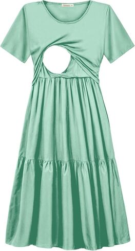 PARNIXS Women's Summer Nursing Dress Short Sleeve Maternity Knee Length Breastfeeding Dress in Kuwait