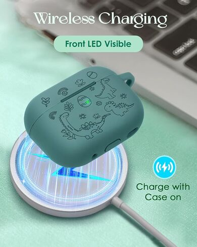 BOARETIU for Airpod Pro Case ، for Airpod Pro 2 Case - 3D Silicone محفور على غطاء Kawaii لطيف مع Carabiner Keychain for Women Girls Green Design for Airpods Pro 2nd/1st Gen Cases ، Dinosaur in Kuwait