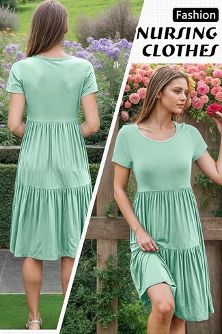 PARNIXS Women's Summer Nursing Dress Short Sleeve Maternity Knee Length Breastfeeding Dress in Kuwait