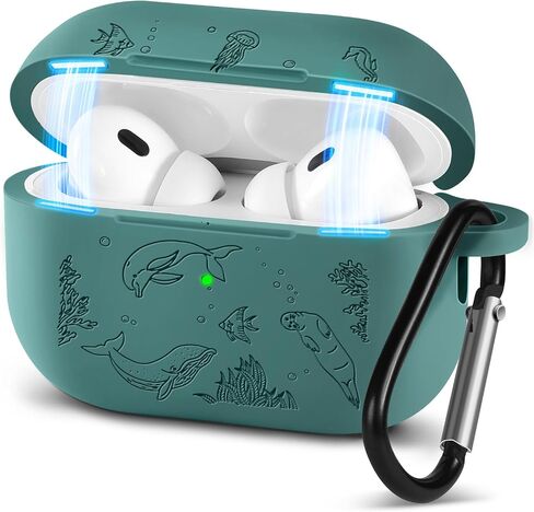 BOARETIU for Airpod Pro Case ، for Airpod Pro 2 Case - 3D Silicone محفور على غطاء Kawaii لطيف مع Carabiner Keychain for Women Girls Green Design for Airpods Pro 2nd/1st Gen Cases ، Dinosaur in Kuwait