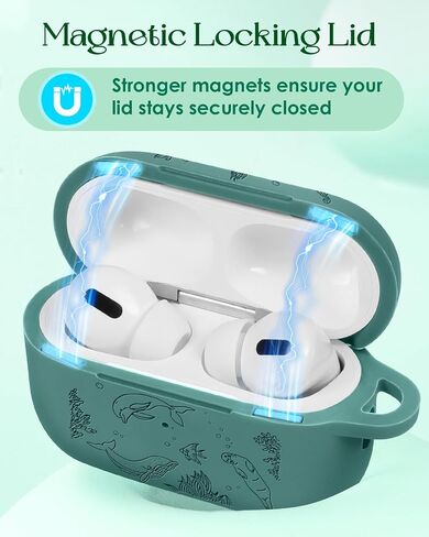 BOARETIU for Airpod Pro Case ، for Airpod Pro 2 Case - 3D Silicone محفور على غطاء Kawaii لطيف مع Carabiner Keychain for Women Girls Green Design for Airpods Pro 2nd/1st Gen Cases ، Dinosaur in Kuwait