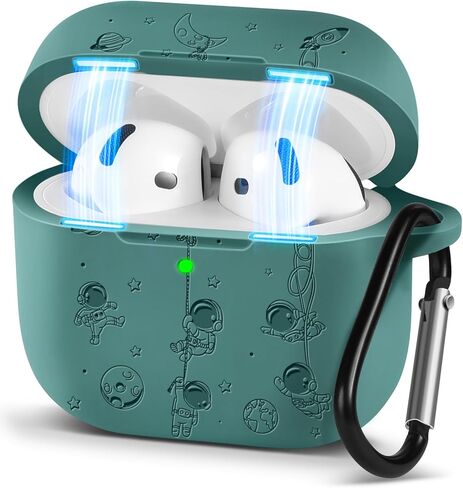 Boaretiu for Airpod Pro Case, for Airpod Pro 2 Case - 3D Silicone Engraved Elegant Cute Kawaii Cover with Carabiner Keychain for Women Girls Green Design for Airpods Pro 2nd/1st Gen Cases, Dinosaur in Kuwait