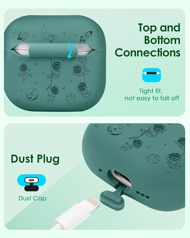 Boaretiu for Airpod Pro Case, for Airpod Pro 2 Case - 3D Silicone Engraved Elegant Cute Kawaii Cover with Carabiner Keychain for Women Girls Green Design for Airpods Pro 2nd/1st Gen Cases, Dinosaur in Kuwait