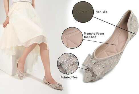 أحذية مسطحة للنساء حجر الراين الزفاف الشقق الراحة أشار تو الباليه حذاء مسطح كعب منخفض فستان أحذية سباركلي الشقق للنساء in Kuwait