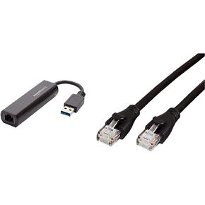 Amazon Basics USB 3.0 to 10/100/1000 Gigabit Ethernet Internet Adapter & RJ45 Cat-6 Ethernet Patch Internet Cable - 3 Foot (0.9 Meters)