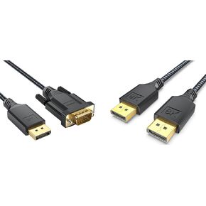 DisplayPort to VGA Cable 6ft Bundle 8K DisplayPort Cable 10ft，DP to DP Cord 10 ft (8K@60Hz, 4K@144Hz, 2K@240Hz, 32.4Gbps) Braided Compatible for Monitor Computer PC Gaming Laptop TV