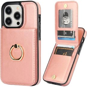 Kihuwey for iPhone 14 Pro Case Wallet مع حامل بطاقة الائتمان ، 360 درجة ، حلقة دوران PU Clasp Clasp Class chickstand الغطاء الوقائي الثقيل للنساء والرجال 6.1 بوصة (الأرجواني)