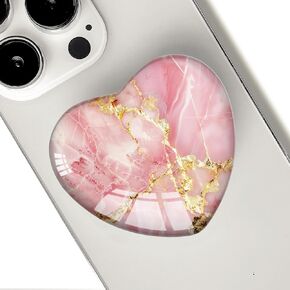 Expanding Moblile Phone Grip Heart Shape Glass Holder for Smartphones, Cell Phone Collapsible Stand - Gold Texture Pink