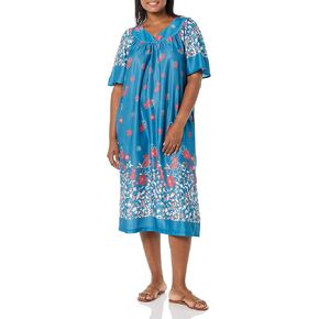 AmeriMark Women's & Women's Plus Abstract House Lounge Dress- Short Sleeve Gown Sleepwear for Ladies, Aqua Multi, 5X