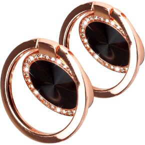 [2 Pack] Concentric Circular Texture Diamond Setting Cell Phone Ring Holder Stand, 360 Degree Rotation and 180 DegreeAdjustable Finger Ring Kickstand with Polished Metal Phone Grip (Black)