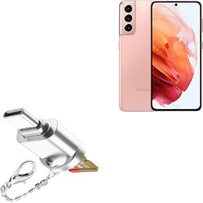BoxWave Adapter Compatible with Samsung Galaxy S21 - Micro SD Card miniReader, USB Type-C OTG Reader USB3.0 Adapter Keychain - Metallic Silver