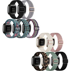 10 Pack for Fitbit Versa 3 Bands/Fitbit Versa 4 Band/Fitbit Sense Bands for Men Women, Adjustable Stretchy Solo Loop Elastic Nylon Sport Strap for SmartWatch Replacement