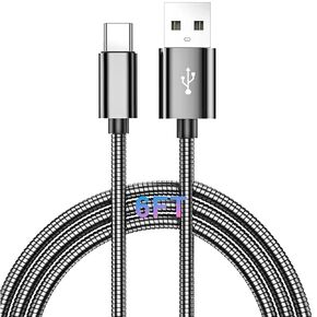 Metal Braided USB A to Type C Cable, Pets Chewing Proof Cord, Fast Charger Type-C Durable USB-A to USB-C Charging Cable 2M for Samsung Galaxy S23 S24 S21 S20+ S10 A51 Note PS5 Controller Pixel 6FT