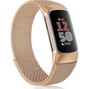 Meliya for Fitbit Charge 6 Bands Women Men, Stainless Steel Metal Mesh Loop Adjustable Magnetic Wristband Replacement Straps Compatible with Fitbit Charge 6 Fitness Tracker
