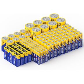 PKCELL 128 COUNTS COUNTS COMBO COMBO Pack و 60 Count Count AA و 40 TROUSTS AAA بطاريات وبطاريات C 8 أعقاب وبطاريات د 8 أعداد و 12 أحكامًا 9V للبيانات الإلكترونية المعيشية