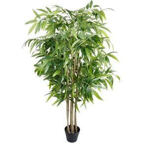 Modern Decorative Artificial Bamboo Plant, 6 ft Tall, Green Leaves, Black Pot, Indoor Decor