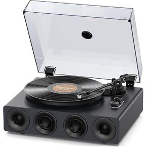 1 by ONE All-in-One Belt-Drive Stereo Turntable, High Fidelity Belt Drive Wireless Record Player with Built-in Speakers, Magnetic Cartridge AT-3600L, Built-in Preamp, RCA Line Out