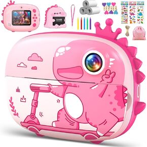 Kids Camera Instant Print 20MP 1080P Kids Digital Cameras for Boys Girls Ink Free Dinosaur Print Camera for Kids Aged 3-10 Toddler Camera for Kids Christmas Birthday Gifts (Green)