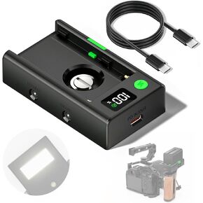 NP-F Battery Adapter Plate with Type-C PD/QC Fast Charging, LCD Display, Cold Shoe & 1/4" Mount for BMPCC 4K/6K, DSLR, NP-F550/F750/F970 Cameras