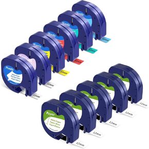 Compatible 11 Pack Label Tape DYMO LetraTag Label Maker Refills 91330 White Paper and 6 Color 12mm x 4m (1/2" x 13') for Dymo Letratag Refills Label Maker Tape LetraTag LT100H LT100T 200B QX50