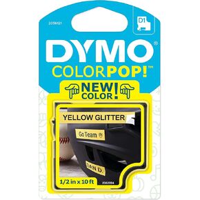 DYMO COLORPOP Authentic Label Maker Tape, 1/2" W x 10' L, Black Print on Yellow Glitter, D1 Standard