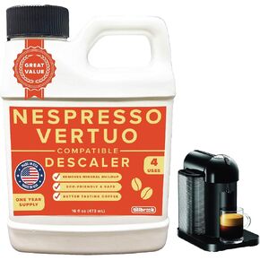 Descaler Compatible with Nespresso Vertuo Machine - 1 YEAR SUPPLY Concentrated Descaler for Nespresso - 16oz Coffee Maker Cleaner for Nespresso, Breville, Keurig, Espresso Machine - 4 Uses