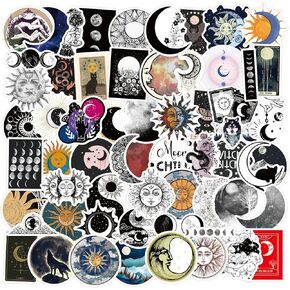hpwzlmf 62PCS Sun and Moon Stickers Celestial Vinyl Waterproof Stickers Astronomy Decals for Water Bottles Car Phone Computer Skateboard Guitar