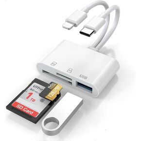 SD Card Reader for iPhone iPad, 5-in-1 USB C to USB Adapter SD Card Viewer with SD/TF Card USB 3.0 Adapter, Memory Card Reader for iPhone iPad MacBook Samsung Android SD Card Adapter Plug & Play
