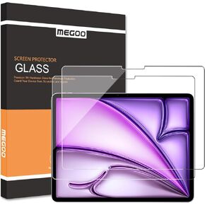 Megoo 2 Pack Screen Protector for iPad Air 13 Inch 6/7th M2-M3 & iPad Pro 13 Inch 7th M4, Compatible with Apple Pencil & Face ID, Tempered Glass with Precise Fit, HD Clarity