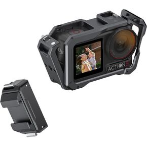 قفص الكاميرا لـ DJI Osmo Action 5 Pro ، 4 ، 3-ألواح فيديو سبيكة الألومنيوم مع حذاء بارد مُدمج مغناطيسي مدمج
