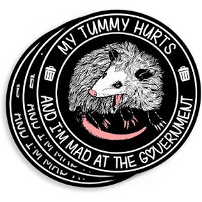 (3Pcs) My Tummy Hurts and I'm Mad at The Government Stickers Funny Possum Opossum Stickers 2" Waterproof Die-Cut Vinyl Sticker for Laptop Water Bottle Phone Car Sticker Gifts 2 Inches