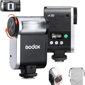 Godox iA32 Mini Flash for Camera 490 Full-Power Flash 8 Levels Automatic Flash GN 15 2.5sRecycle Mini Flash Speedlite for Sony zve10 Sony zv1 Ricoh gr3 Canon Nikon Fuji Olympus Camera