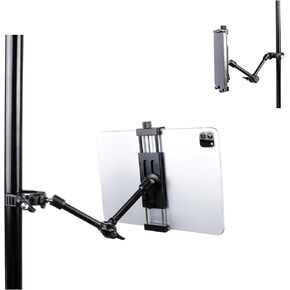 Alluminium tablet حامل الدراجة مقود مقود جبل Mount For Bicycle Spin Bike Stroller ، حامل الكمبيوتر اللوحي لحامل الميكروفون وموقف موسيقى الميكروفون ، متوافق مع iPad ، iPhone ، 4.7-15 "الأجهزة