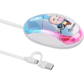 elec Space USB Type-C Mouse - Cute & Portable Wired Mouse with 7-Color LED, Silent Clicks, Mini Design for Laptop, MacBook Pro, Android Tablets (Pink)