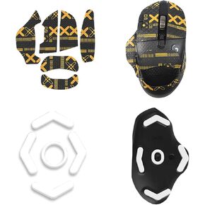 Mouse Grip Tape for Logitech G604 Gaming Mouse, Rounded Curved Edges Mouse Feet Skates,Self-Adhesive PreCut Sweat-Resistant Professional Mice Upgrade Kit(Foot pad + Black-Gold Mouse Tape)